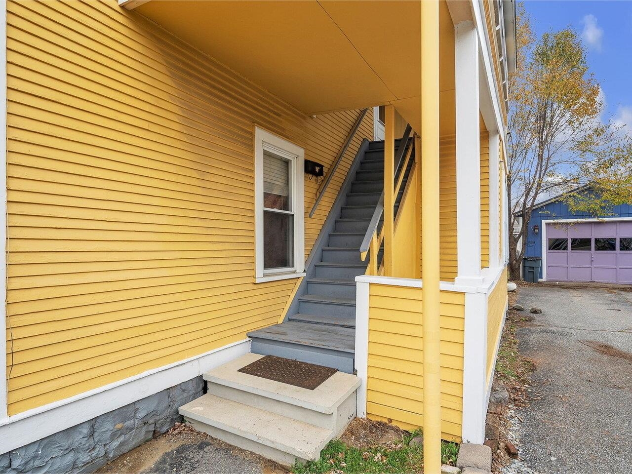 Stairs to B & 1-car garage