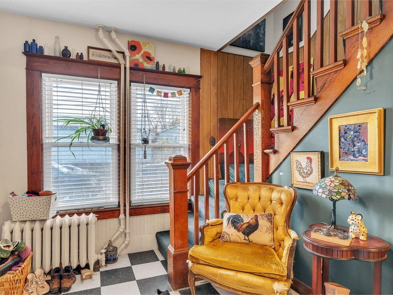 Elegant wood stairs to 2nd flr