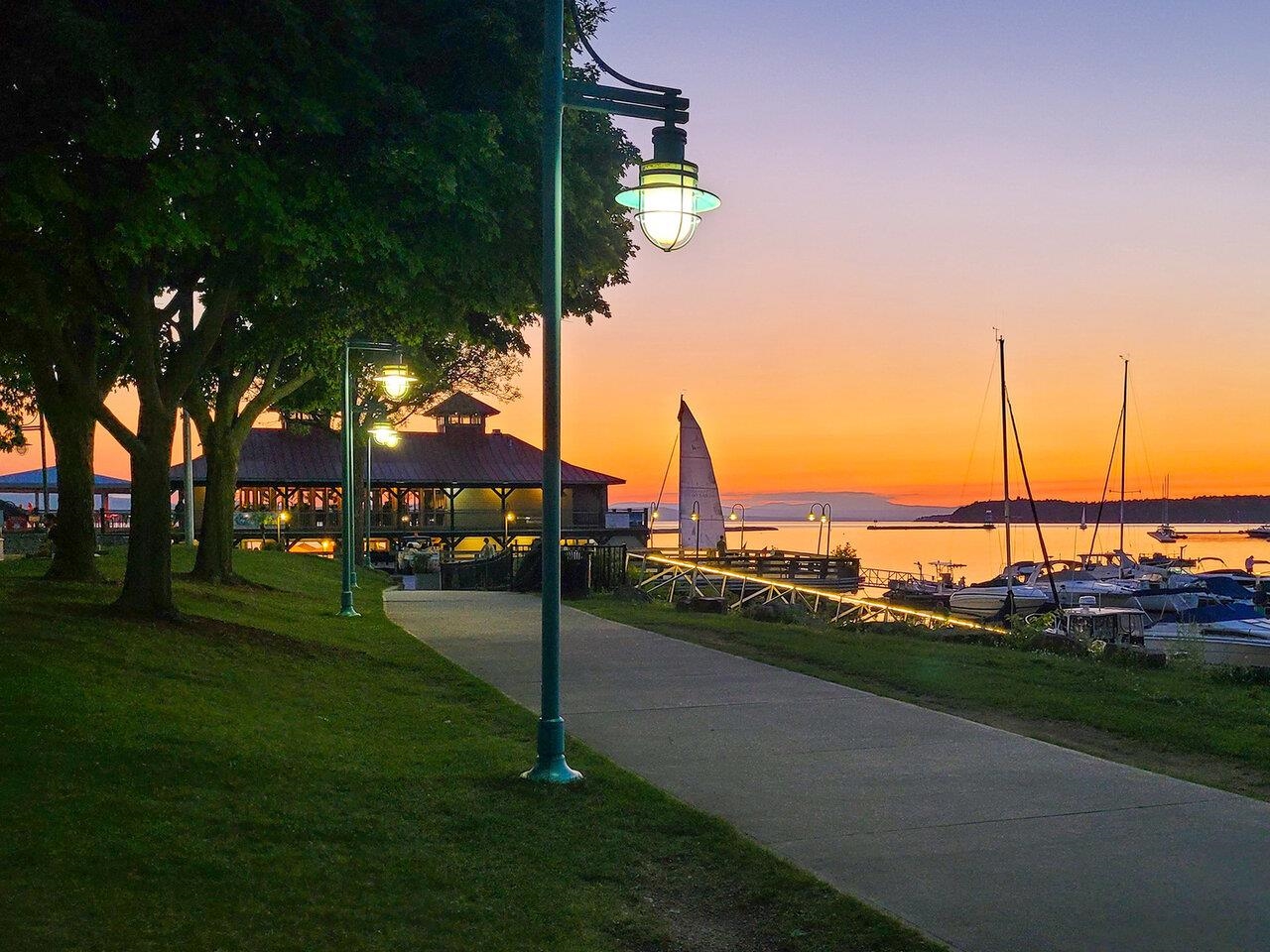 Burlington boardwalk at sunset