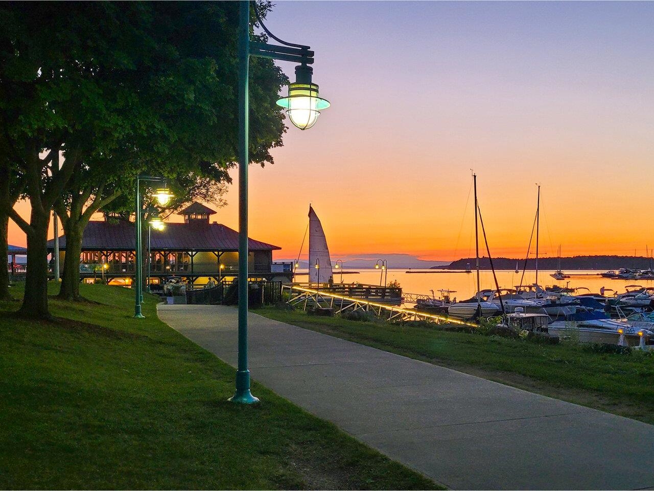 Burlington boardwalk at sunset