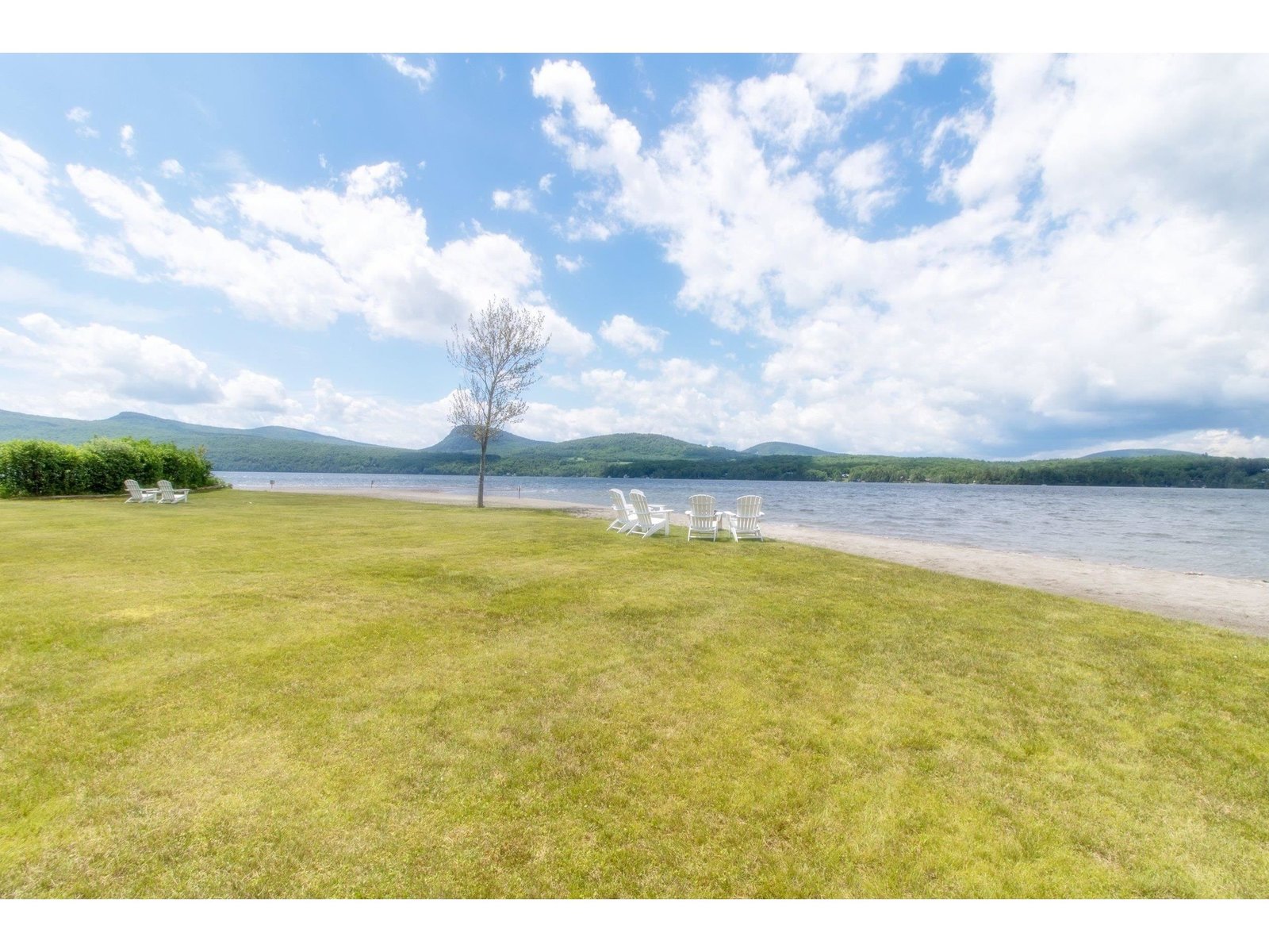 Looking back at cabins from sandy beach