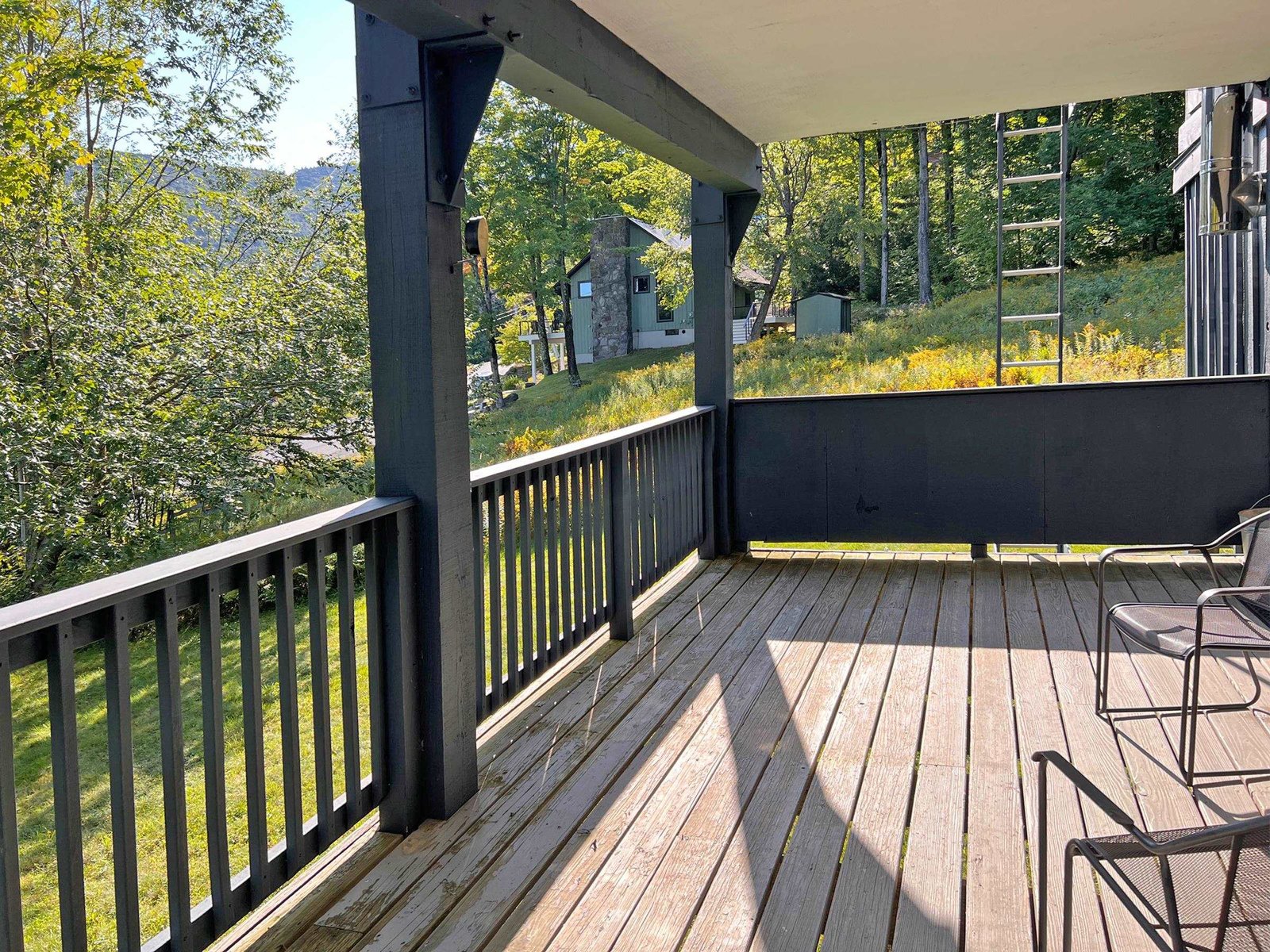 huge porch with view of trails in winter