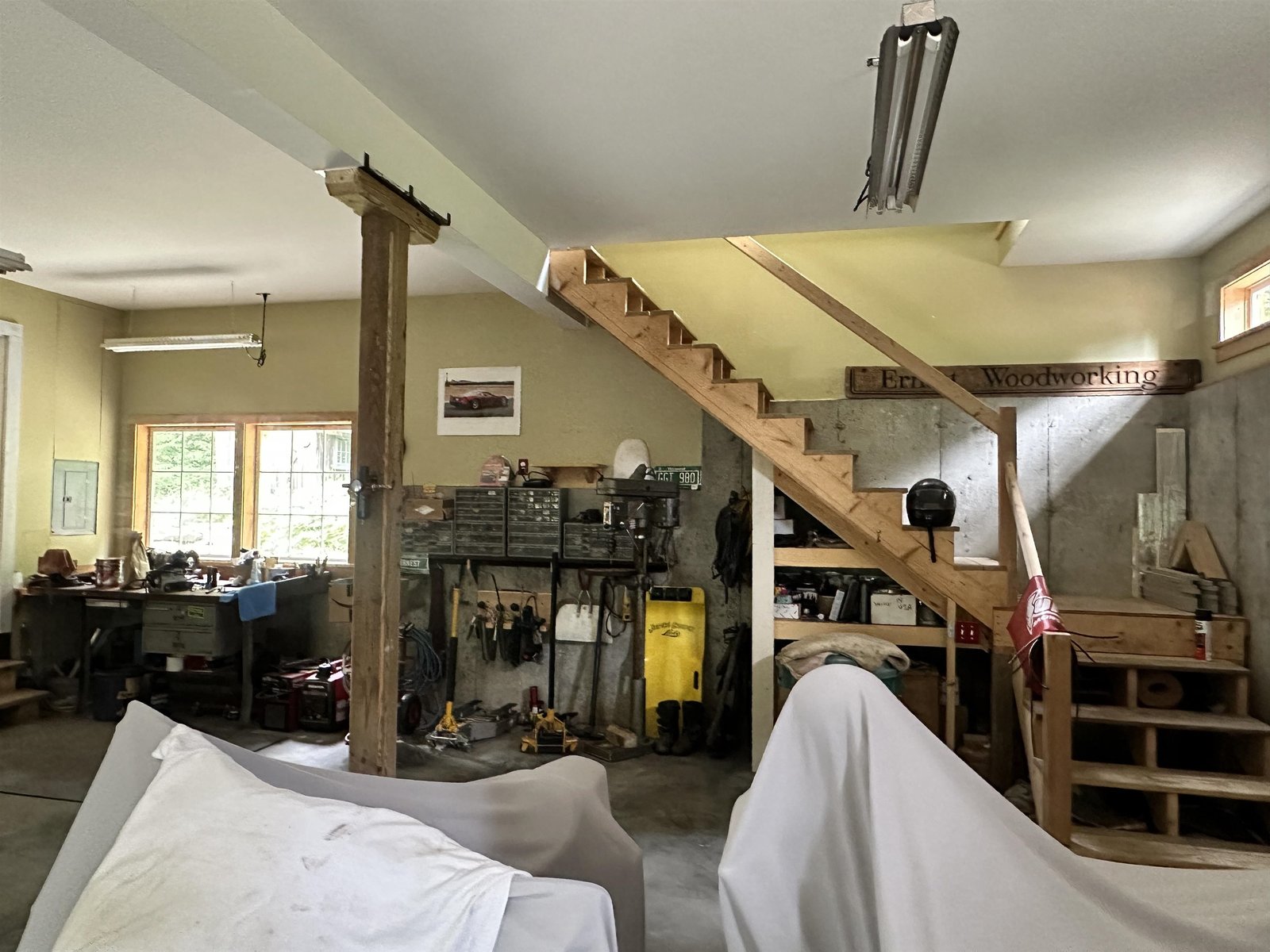 Back staircase to the woodworking shop