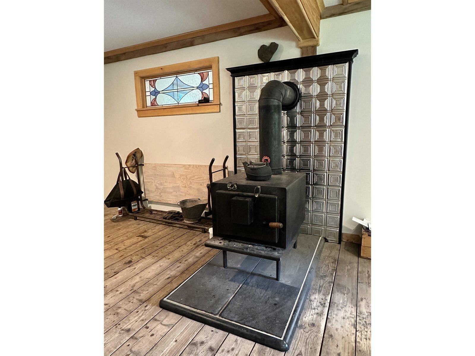 Wood stove in multipurpose room