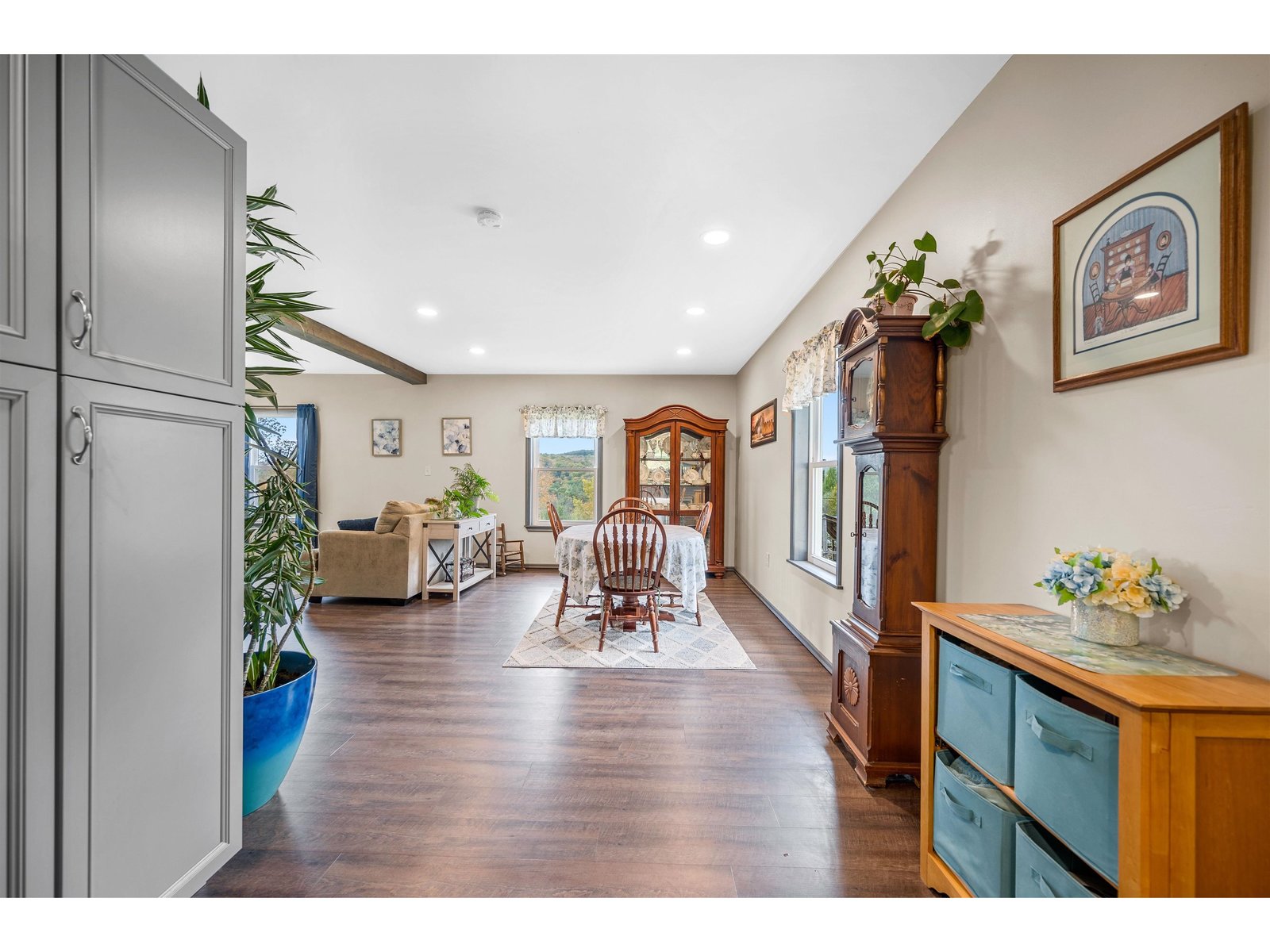 Kitchen open to dining and living area