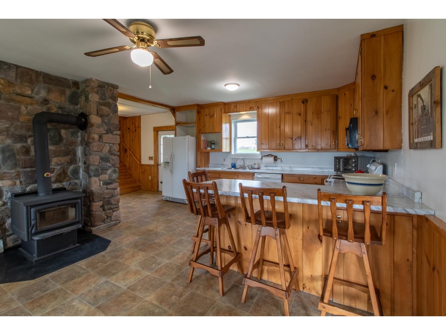 New Wood stove with stone hearth