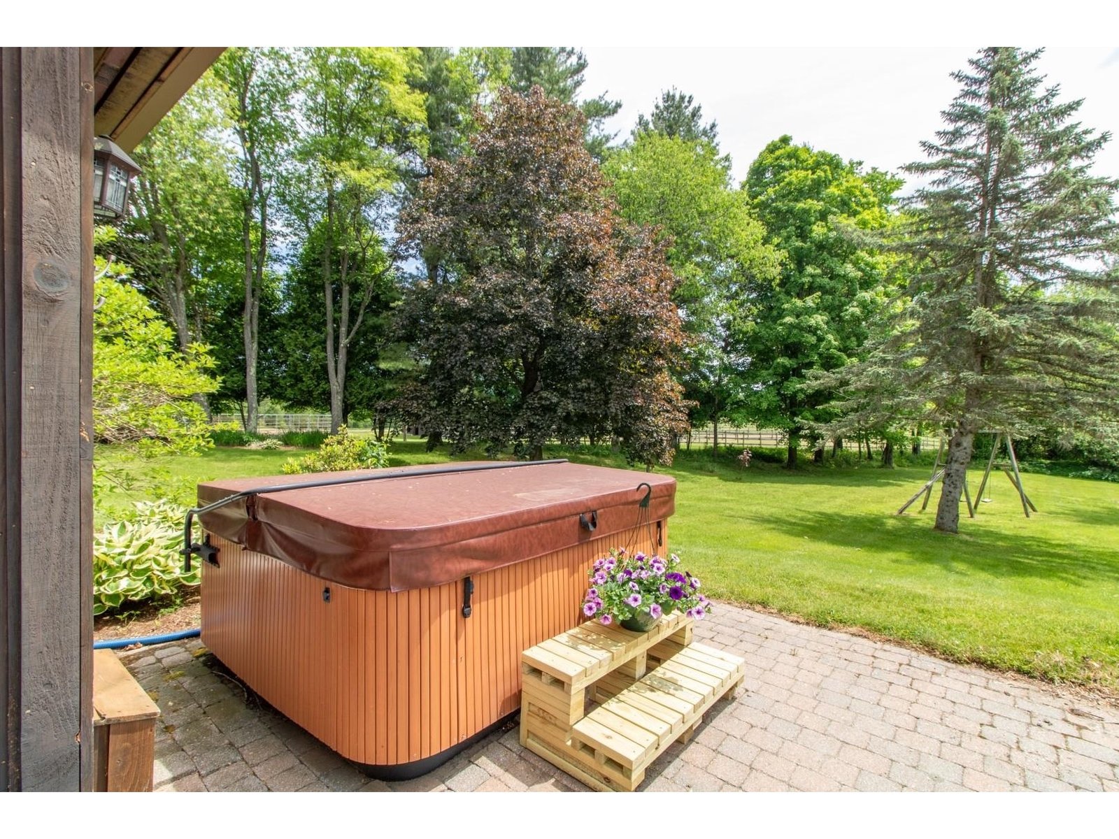 Hot tub by pool