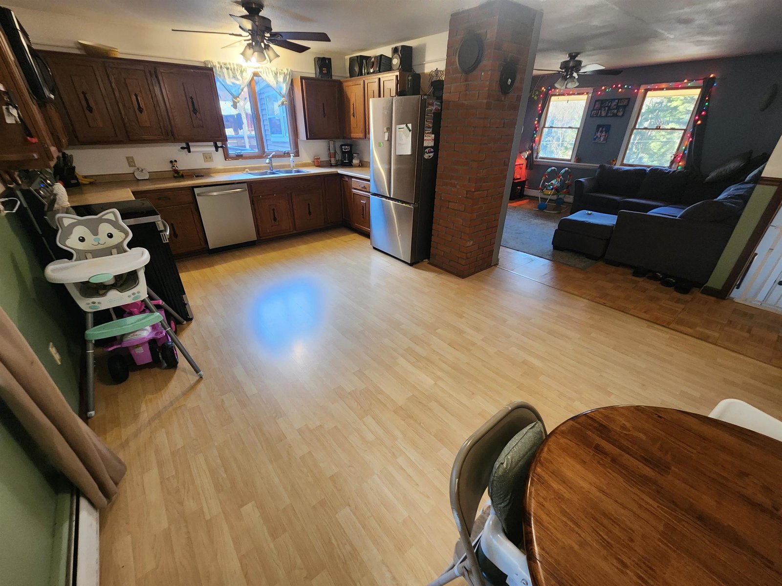 living room with access to sunroom & covered deck