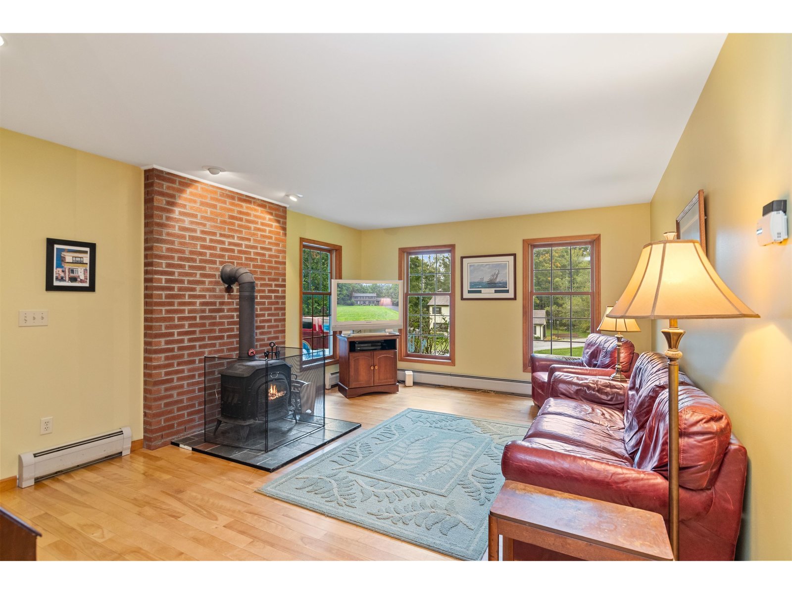 Family room with VT castings woodstove