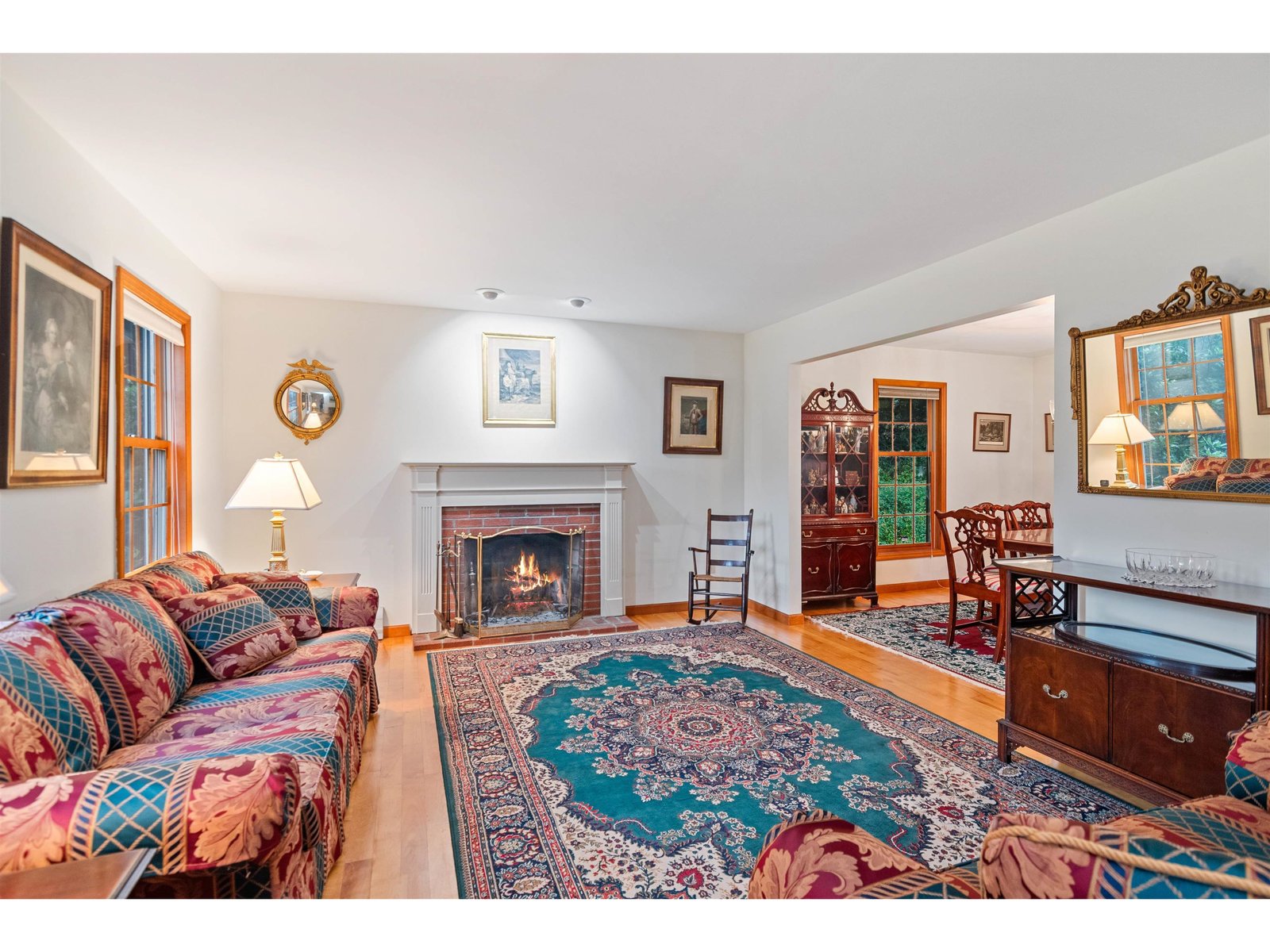 Living room with wood fireplace