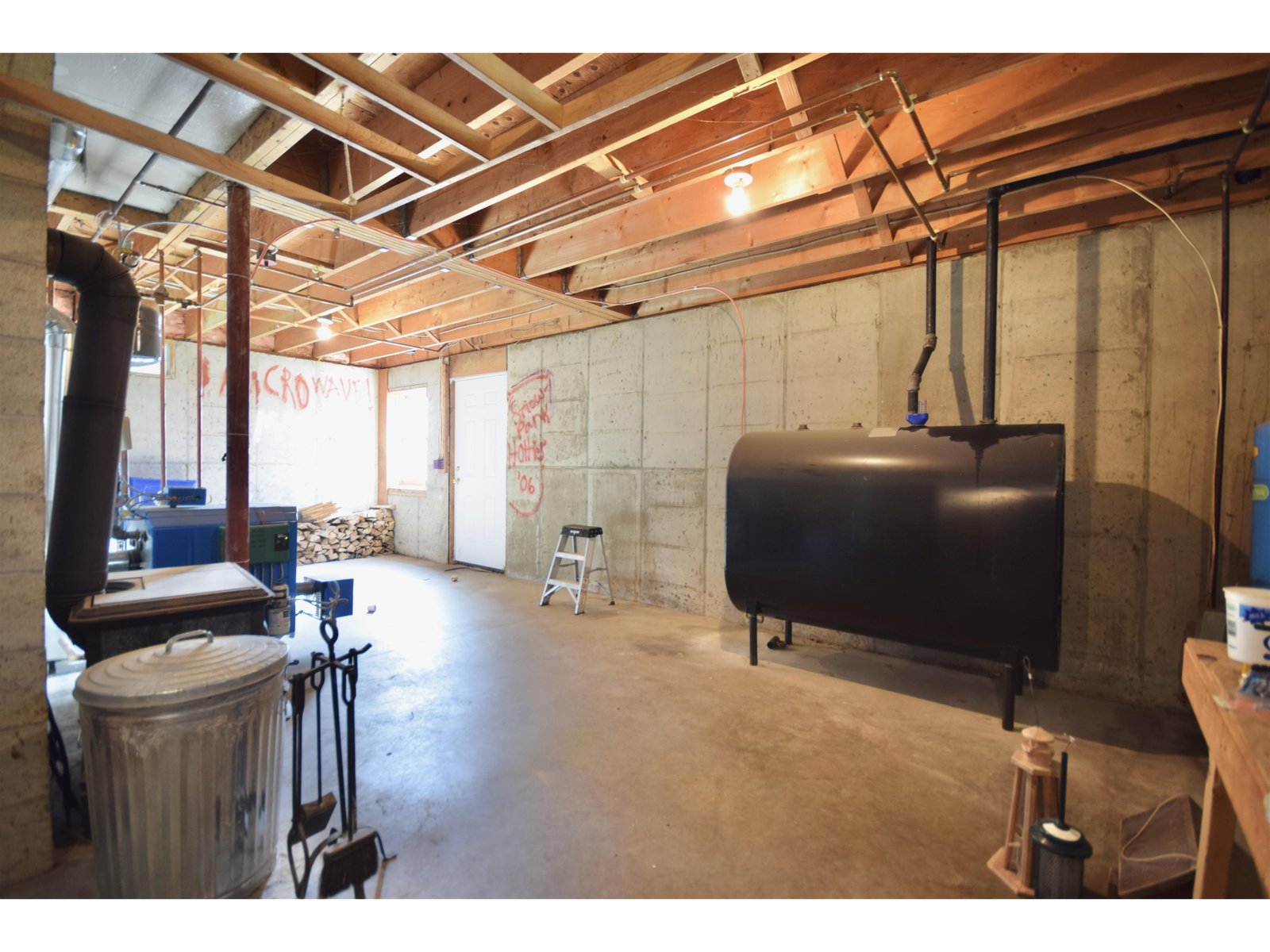 Walkout basement with wood stove