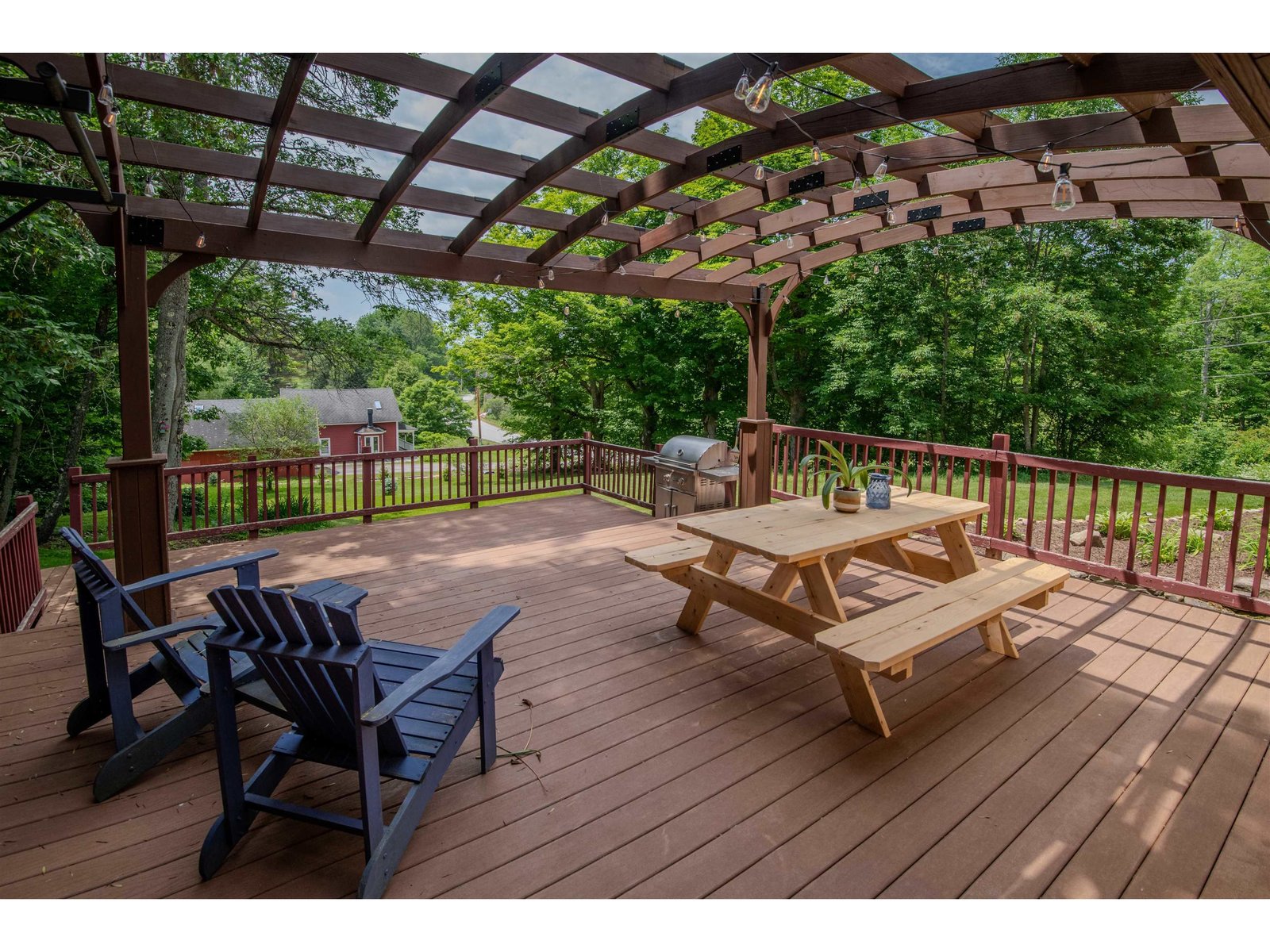 Custom pergola on multi level back deck